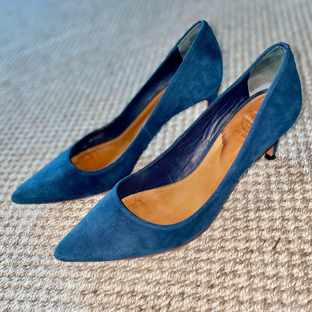 Tory Burch Ivy Blue Suede Heels Size 8